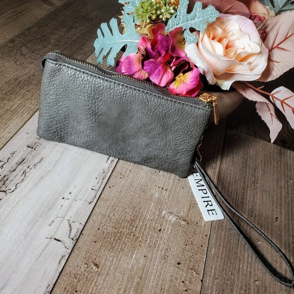 NWT Empire Gray Vegan Leather Women's Wristlet Wallet Small Bag
